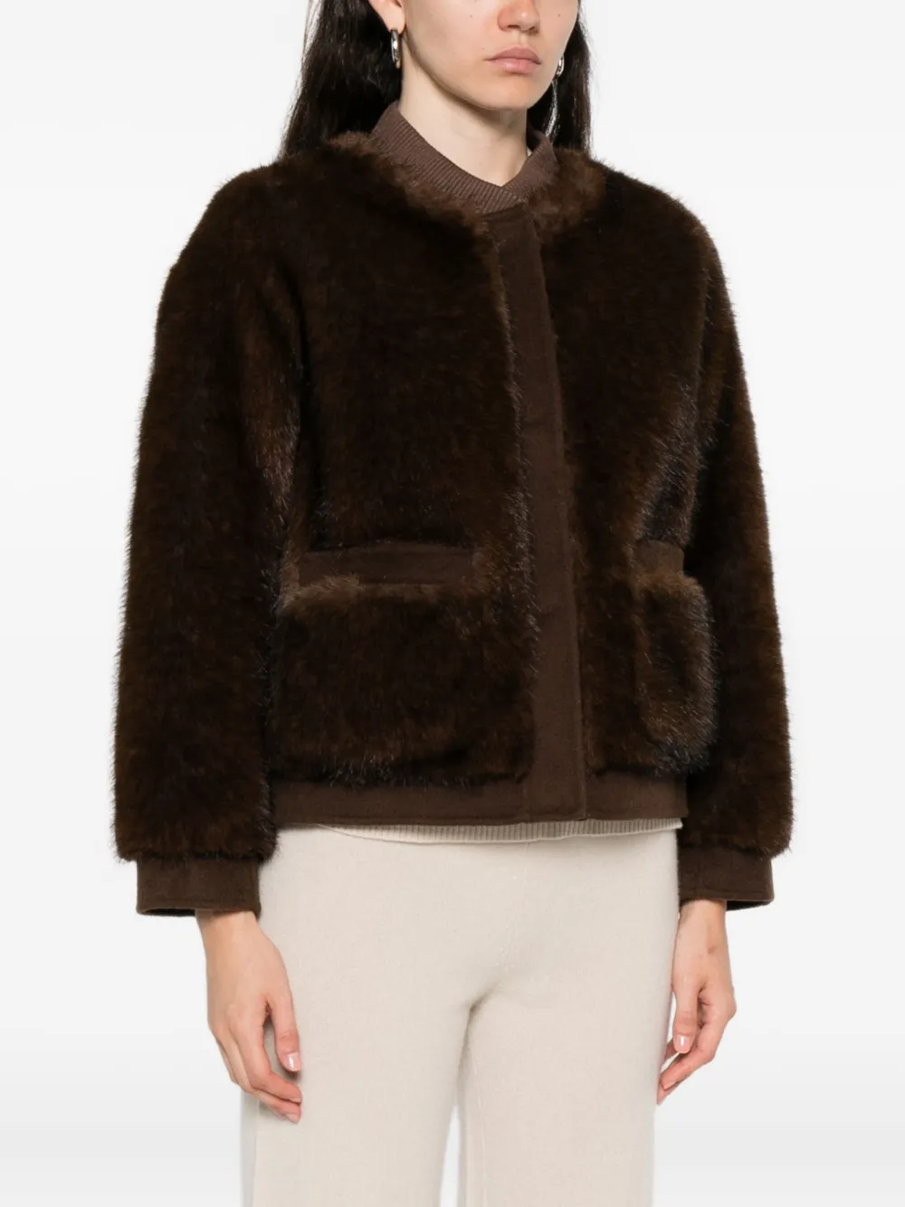 Valentini 1972 Brown Bomber Jacket With Ribbed Trim In Brown
