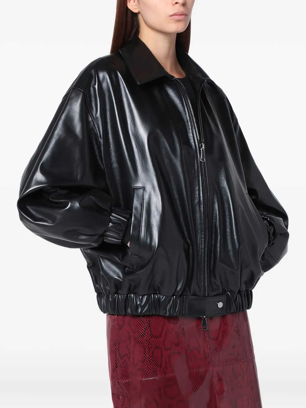 Cassell Zip Leather Bomber Jacket In Black