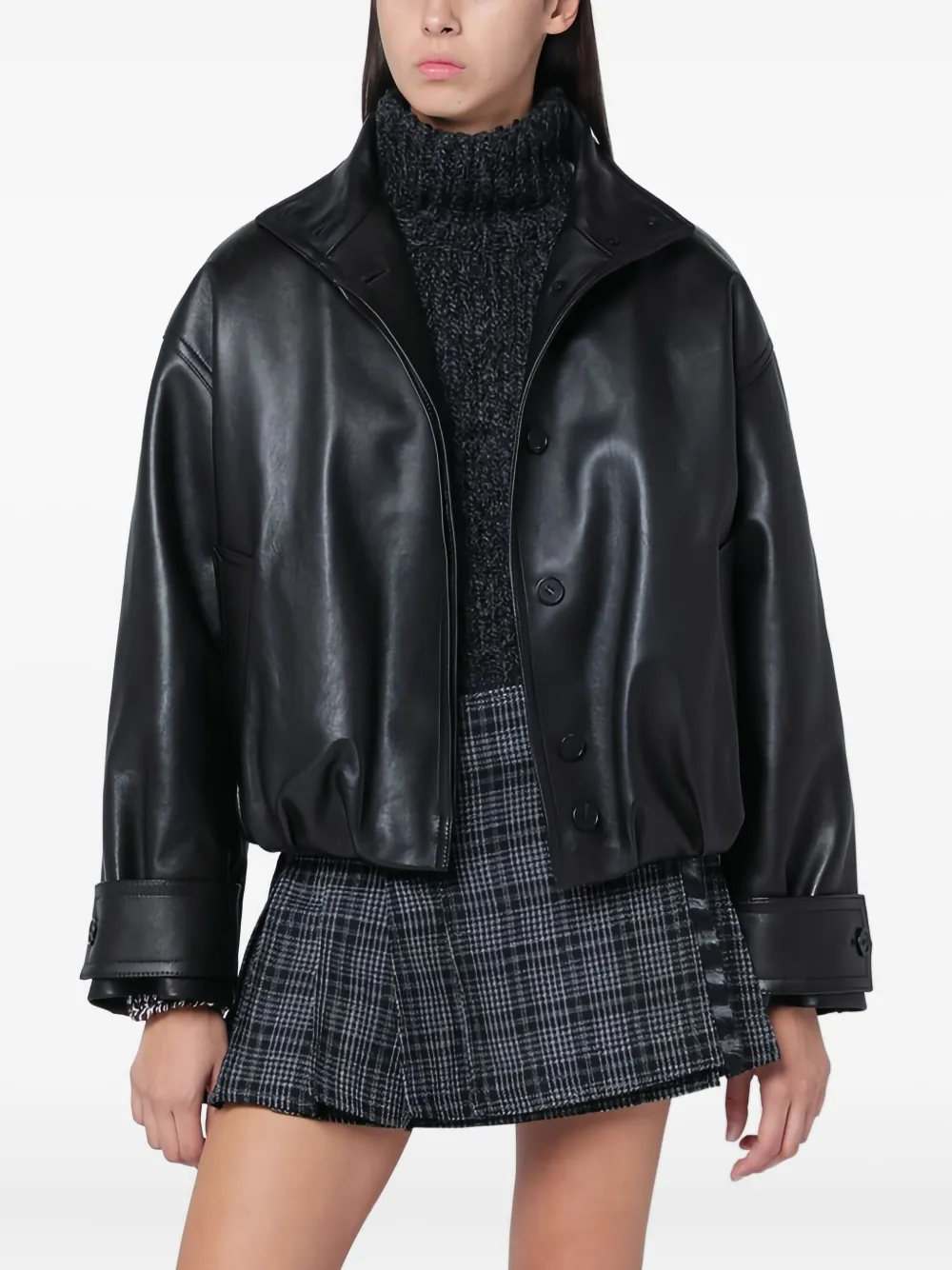 Durazzi Milano Leather Bomber Jacket In Black