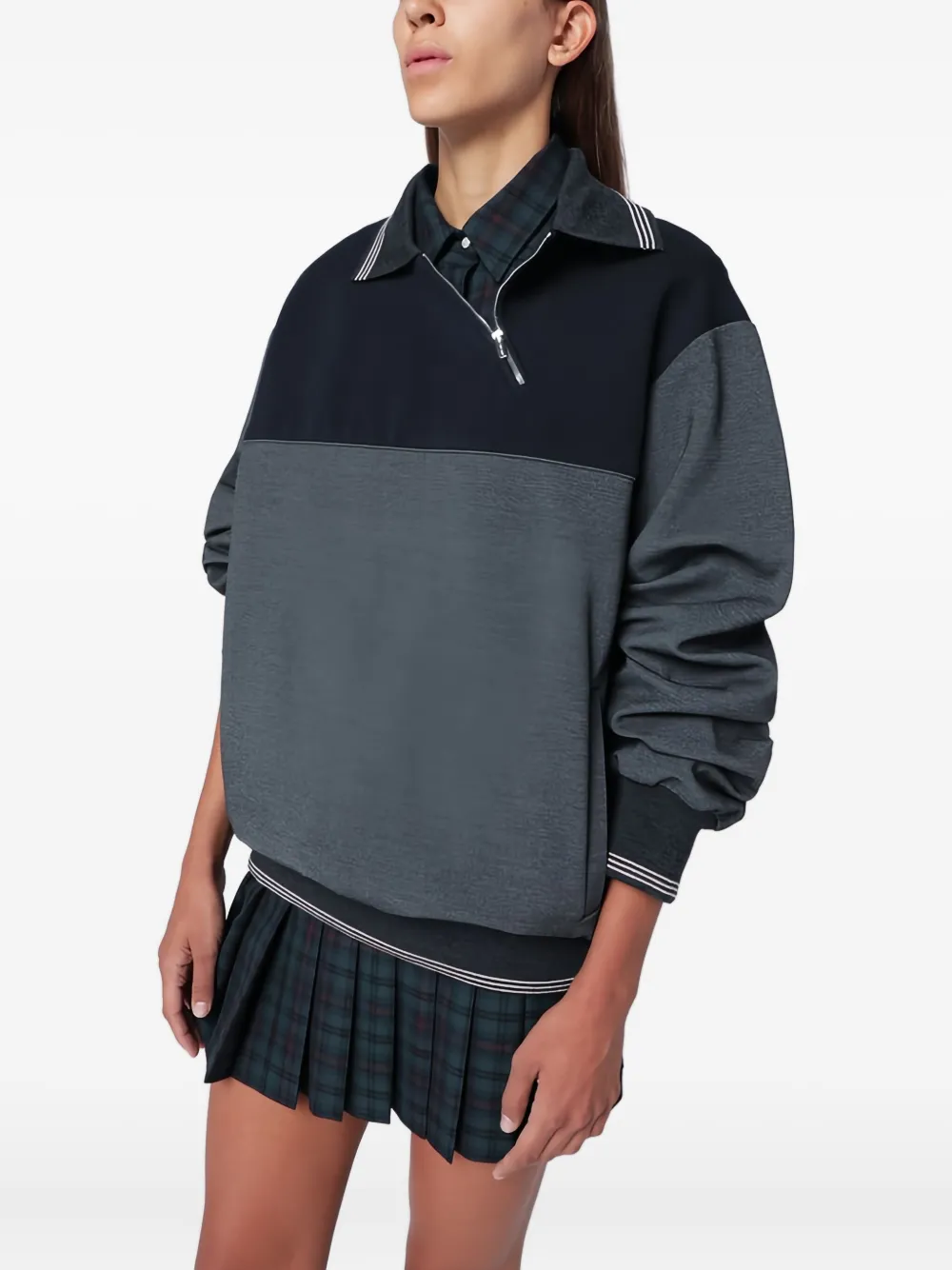Miu Sweater met colourblocking en rits Grijs