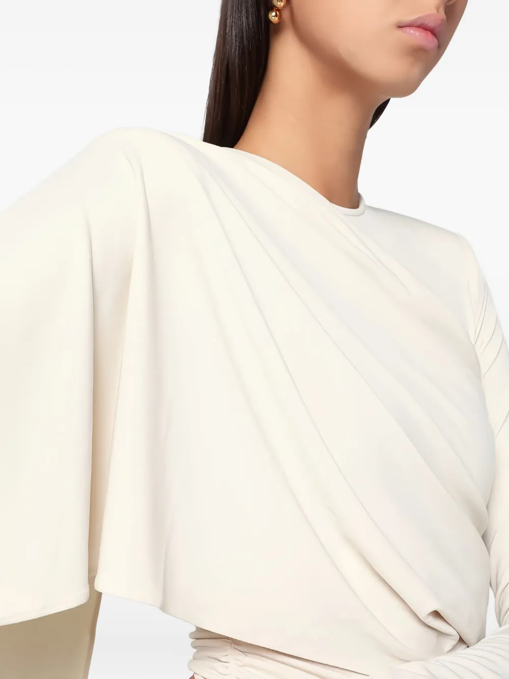 The Andamane Xenia Draped Sleeve Asymmetric Mini Dress In Neutral