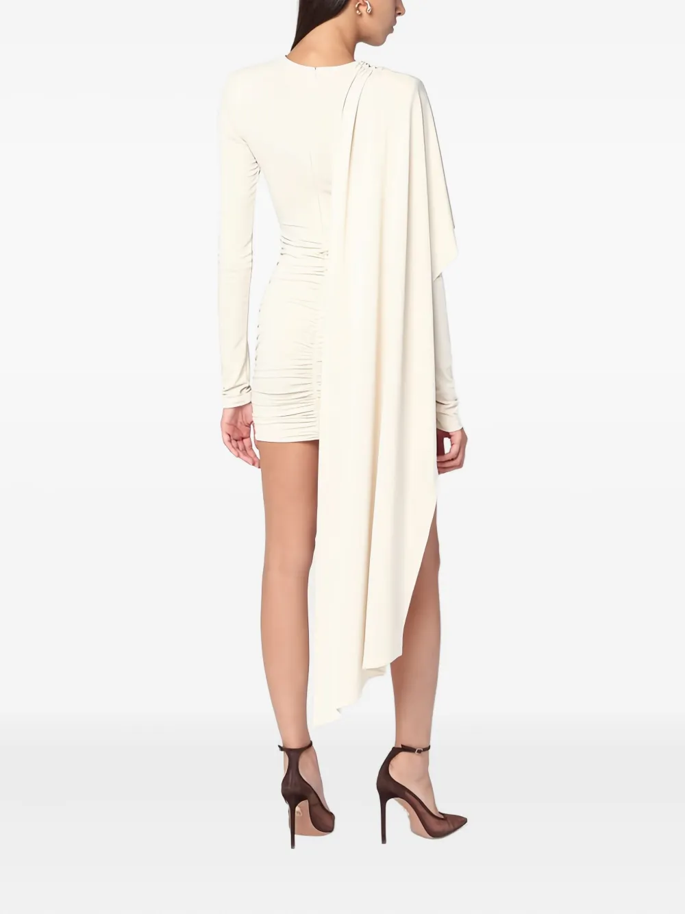 The Andamane Xenia Draped Sleeve Asymmetric Mini Dress In Neutral