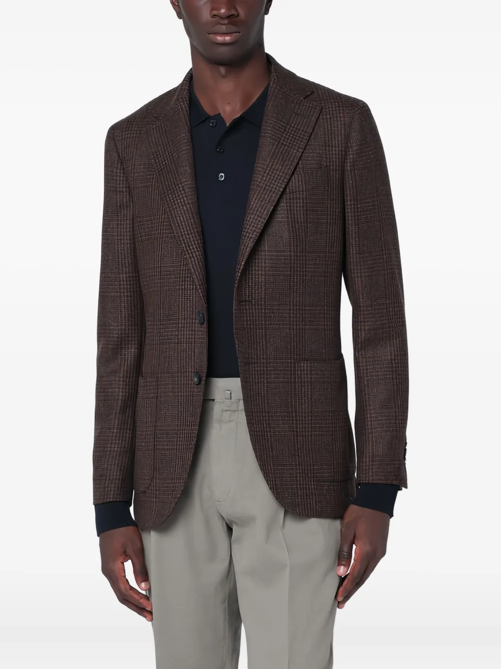 Santaniello single-breasted checked blazer | Brown | Image 1