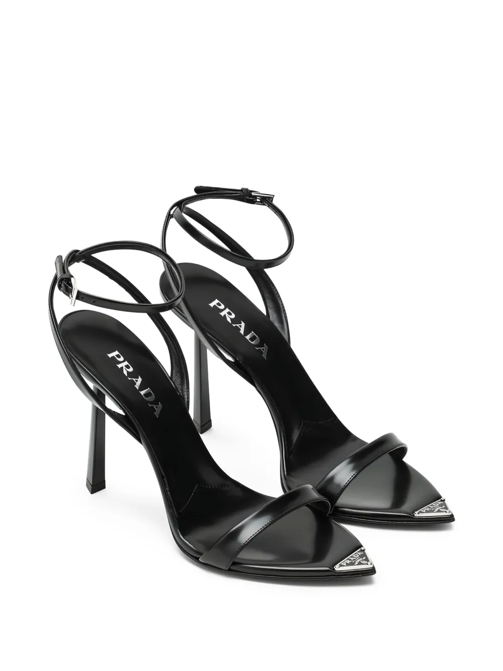 Prada 100 mm leren sandalen met hak Zwart