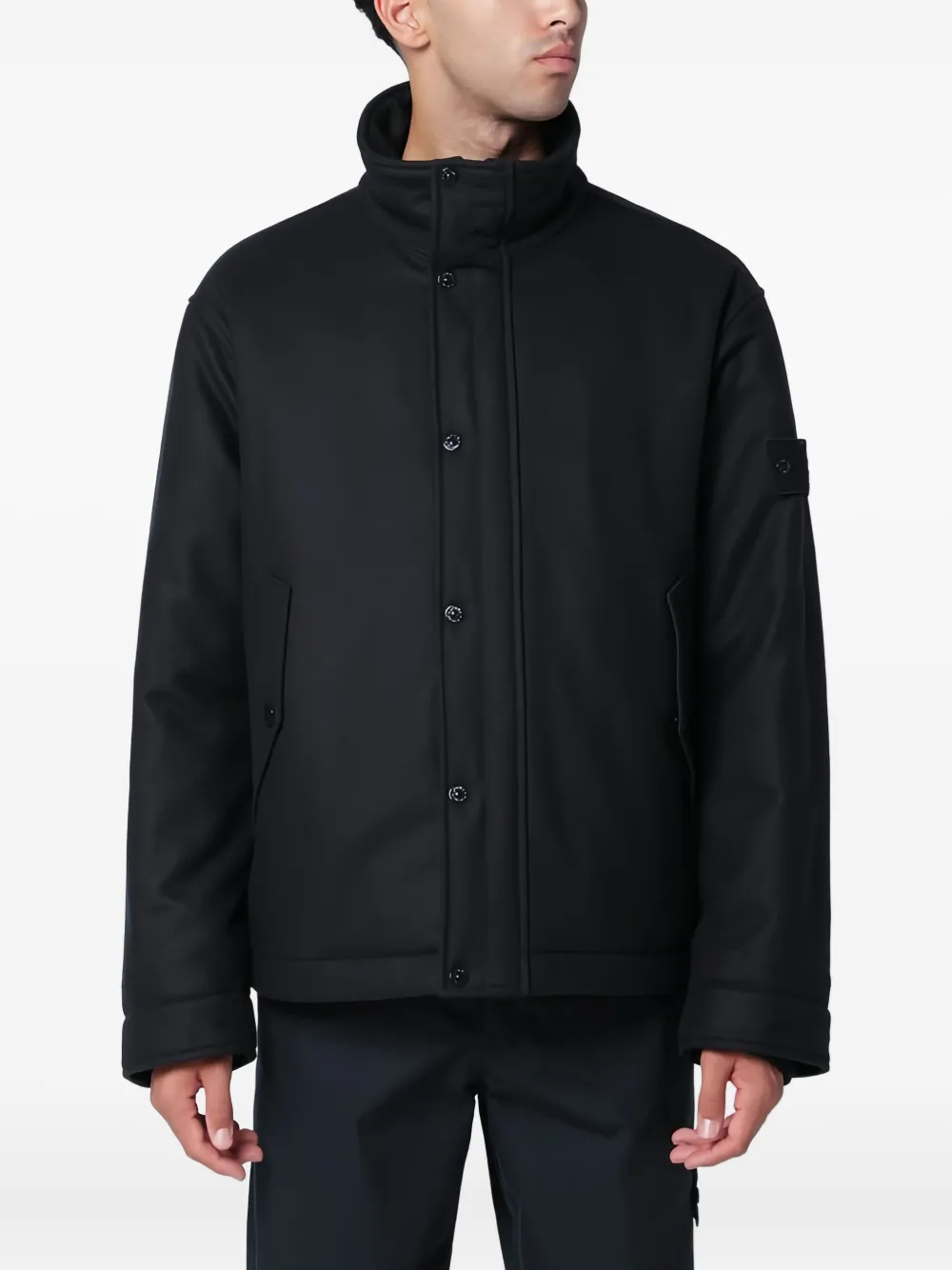 Stone Island Navy Blue Wool Flannel Jacket In Blue