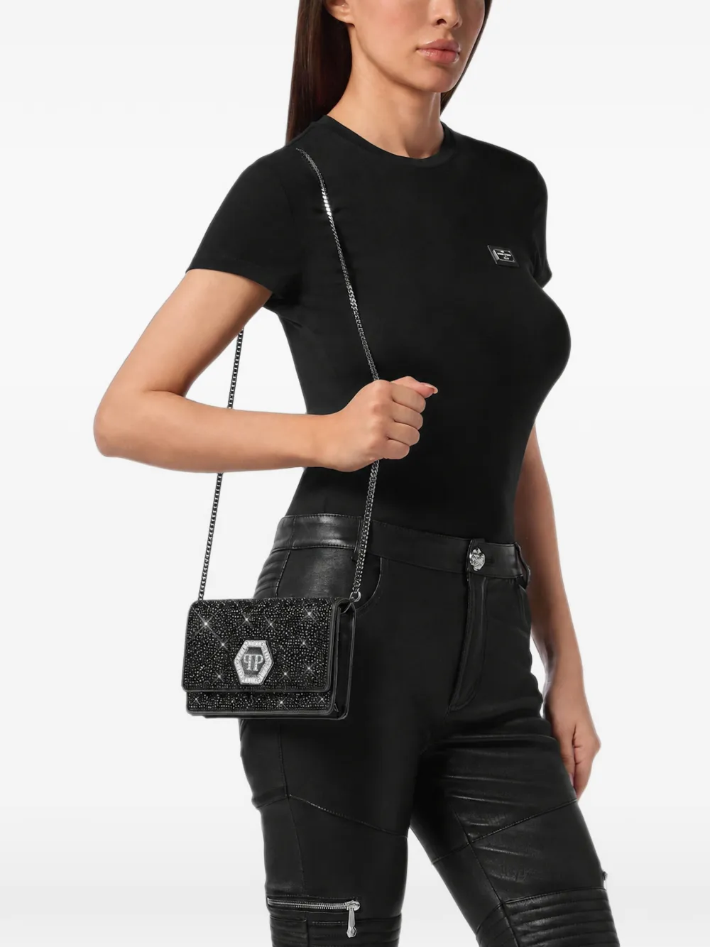 Philipp Plein Zeshoekige tas met stras Zwart
