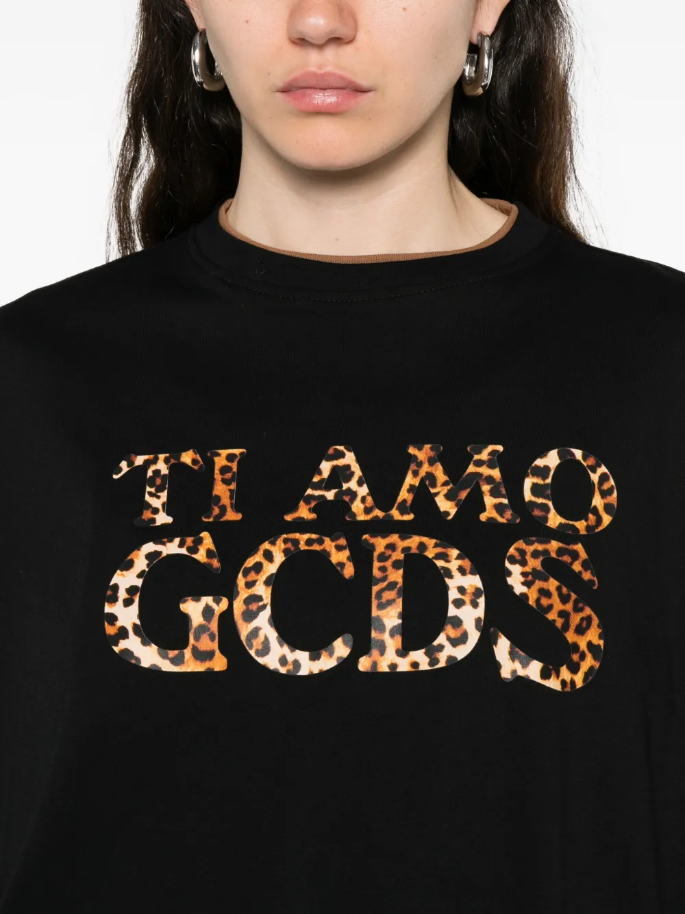 Gcds Leopard-print Trim T-shirt In Black
