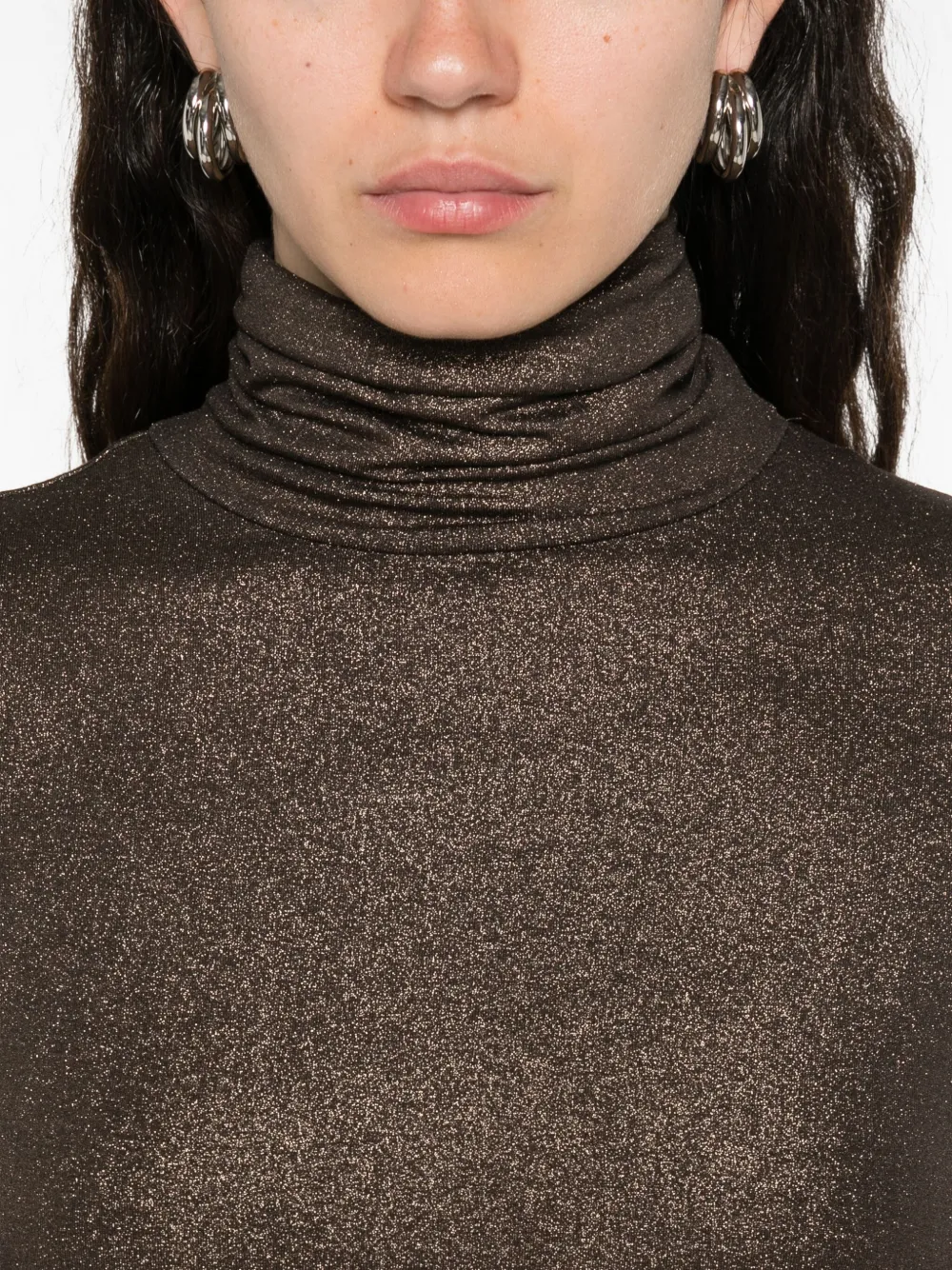 Majestic Fitted Brown Turtleneck Sweater With Subtle Shimmer In Brown