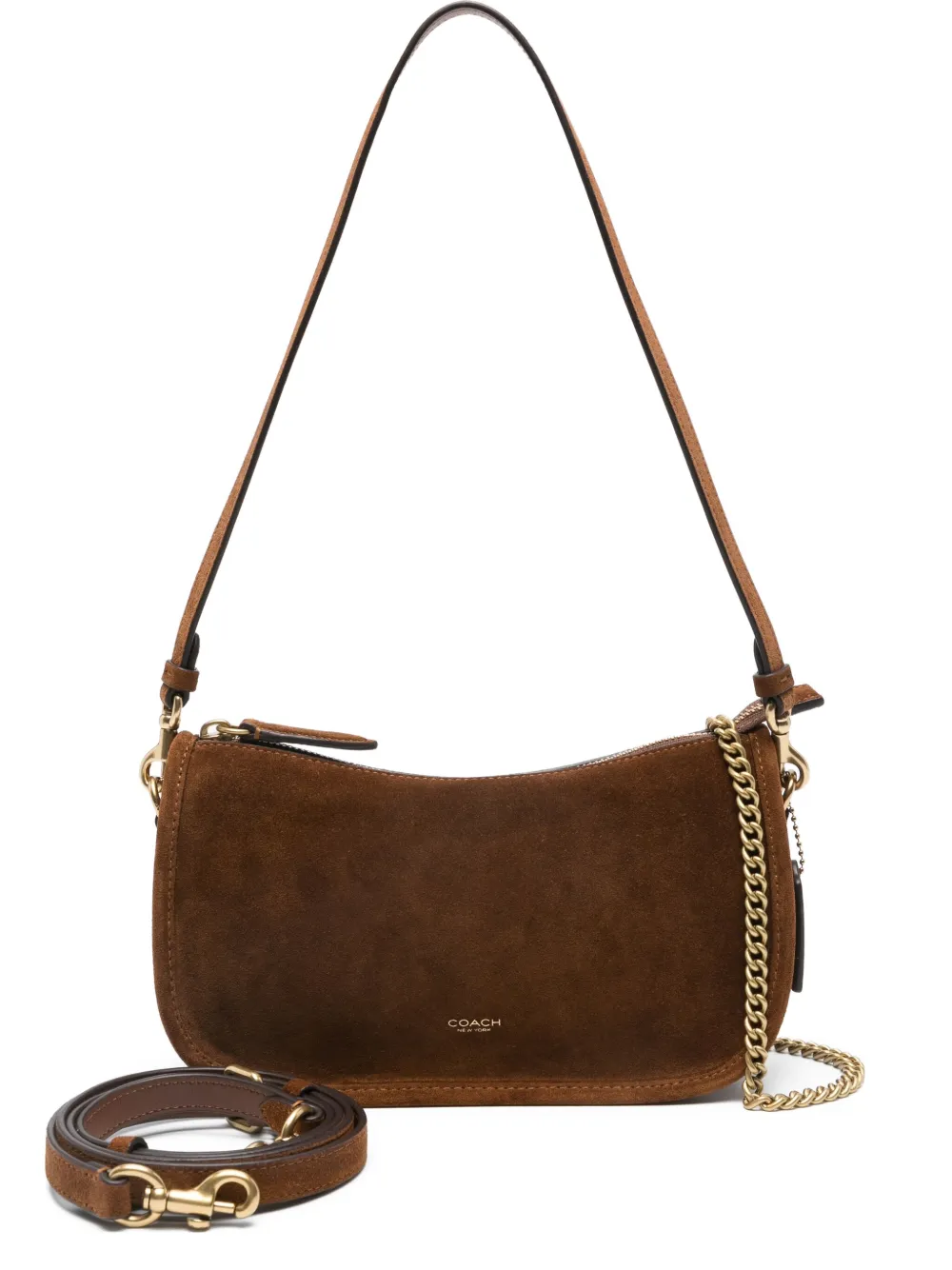 Coach Chain-strap Suede Satchel Bag In Brown