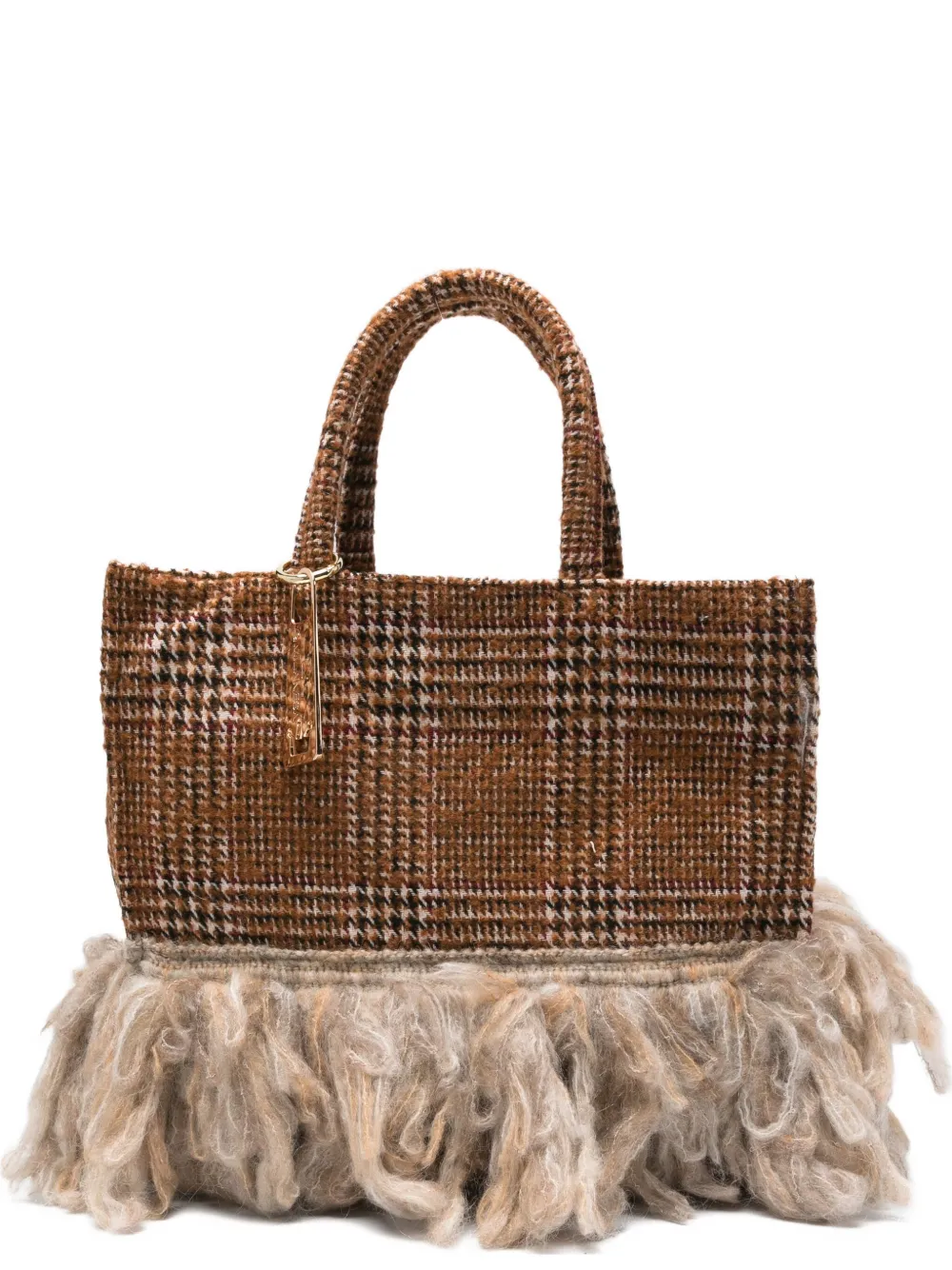 la milanesa checked fringed tote bag - ブラウン la milanesa checked fringed tote bag - ブラウン