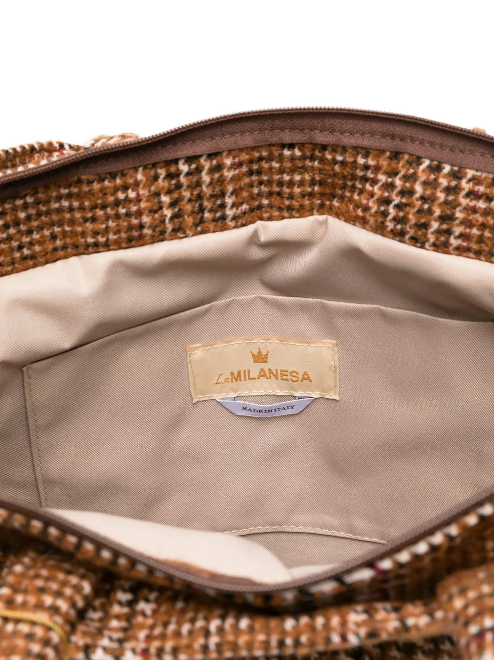 La Milanesa Checked Fringed Tote Bag In Brown