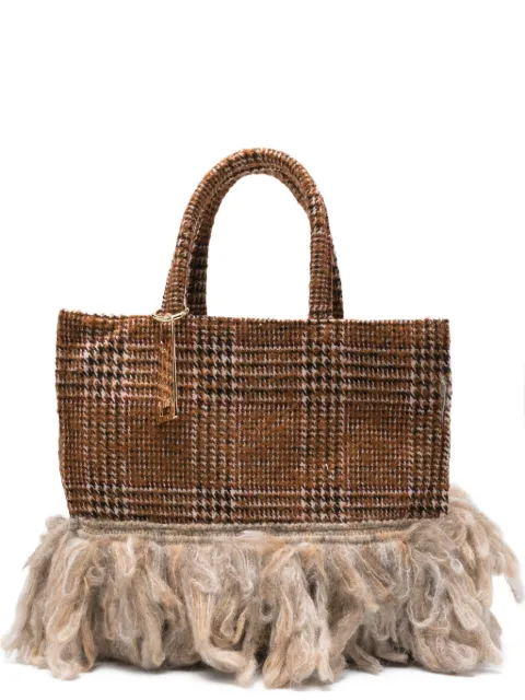 la milanesa checked fringed tote bag