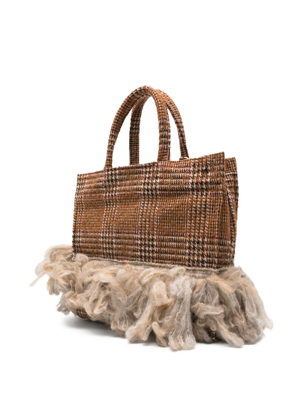 la milanesa Geruite shopper met franje Bruin