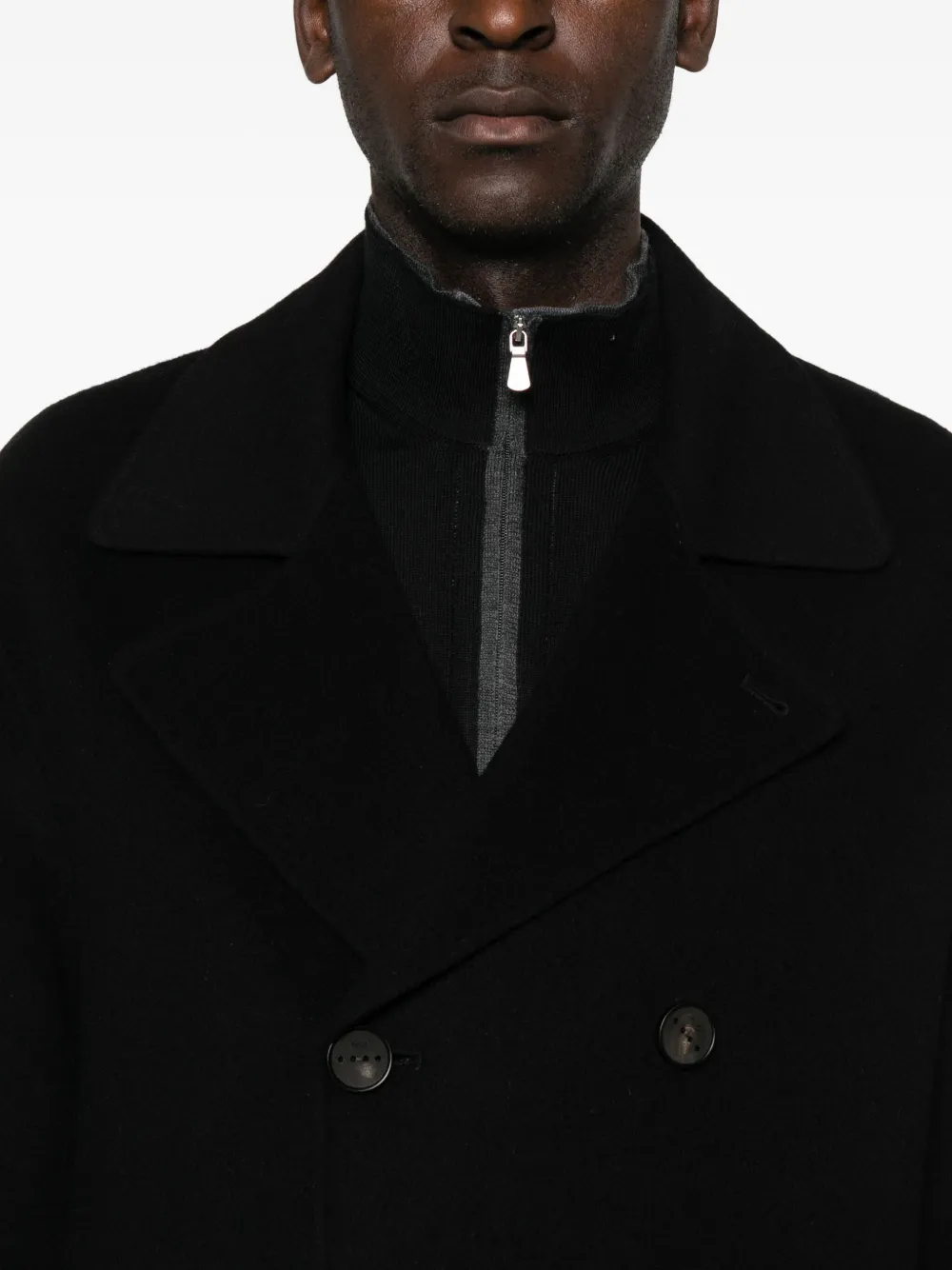 Hevo Double-breasted Wool Coat In Black