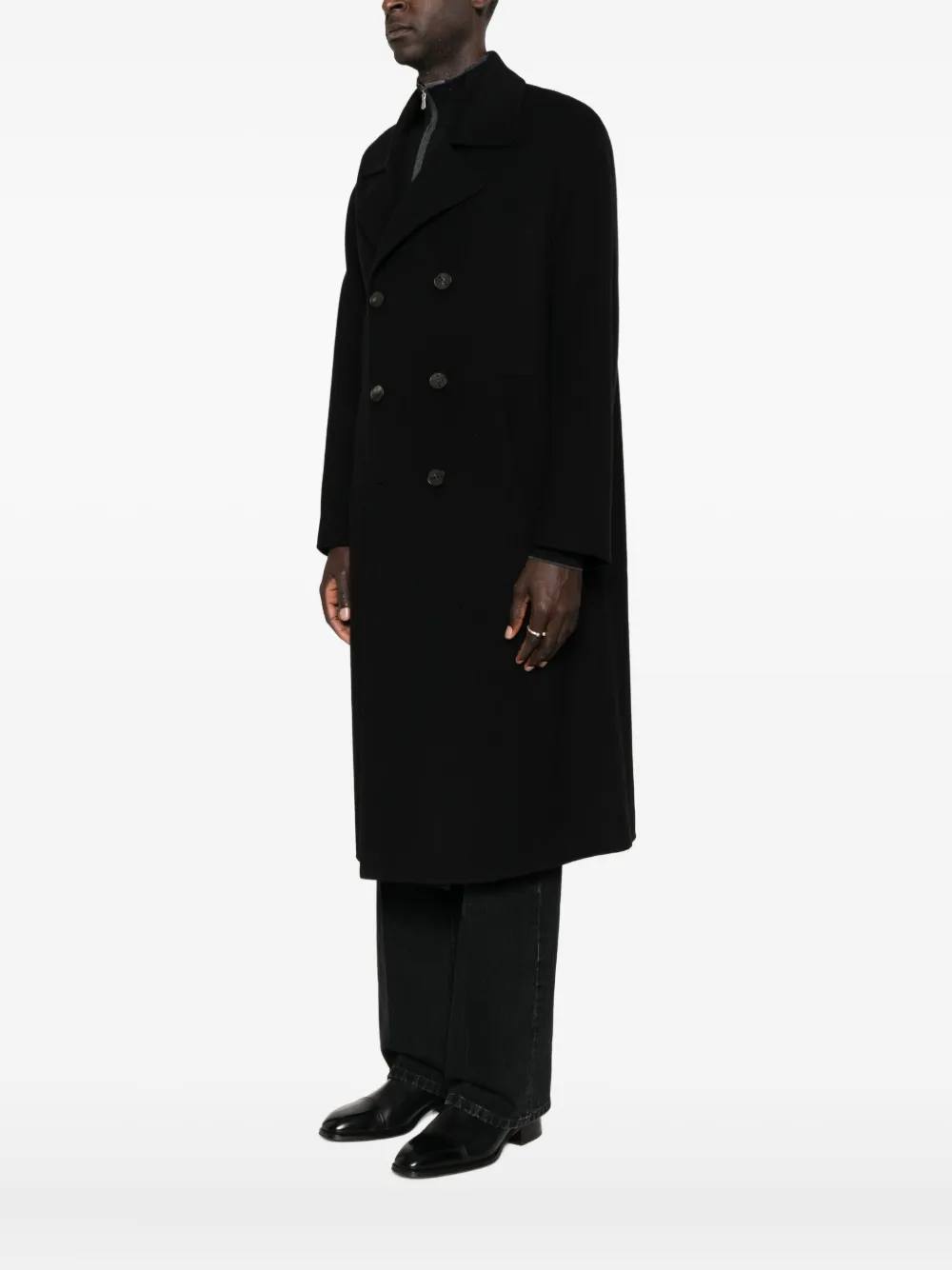 Hevo Double-breasted Wool Coat In Black