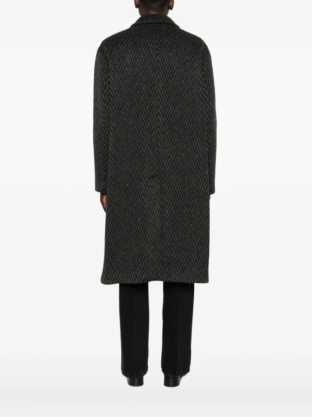 Hevo Double-breasted Herringbone Coat In Black
