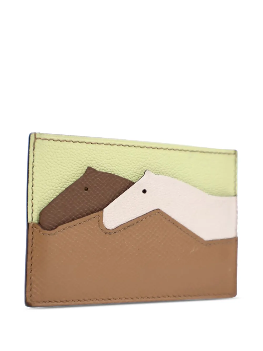 Pre-owned Hermes 2018-2021 Chevre Mysore And Epsom Les Petits Chevaux Card Holder In Green