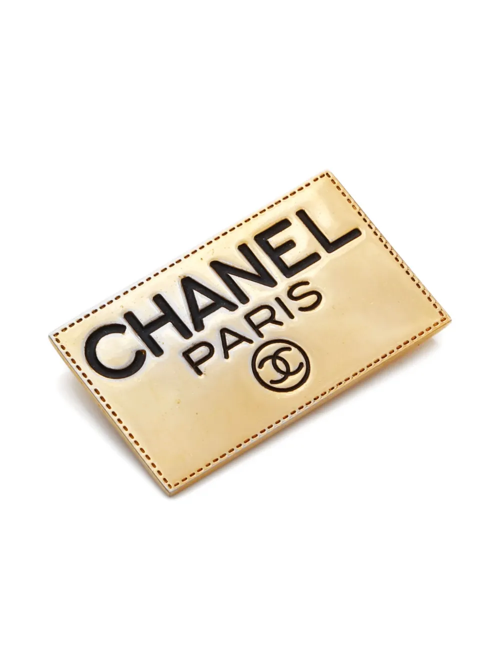 Pre-owned Chanel 1970-1980s Logo Plate Brooch In Gold