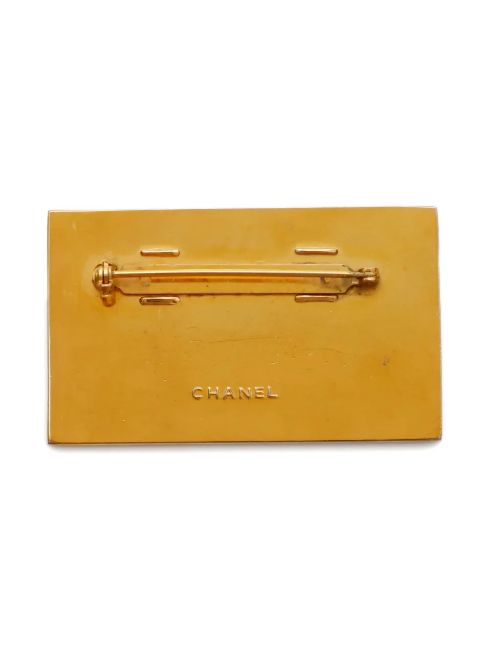 Pre-owned Chanel 1970-1980s Logo Plate Brooch In Gold