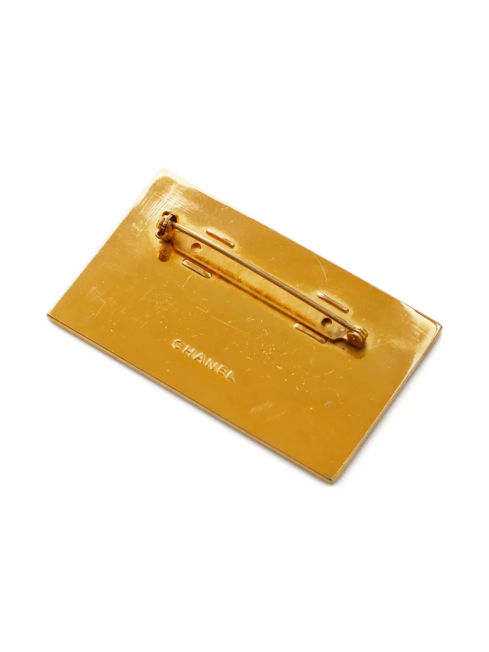 Pre-owned Chanel 1970-1980s Logo Plate Brooch In Gold