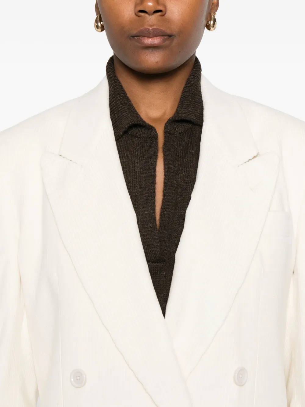 Lardini Double-breasted Corduroy Blazer In Neutral