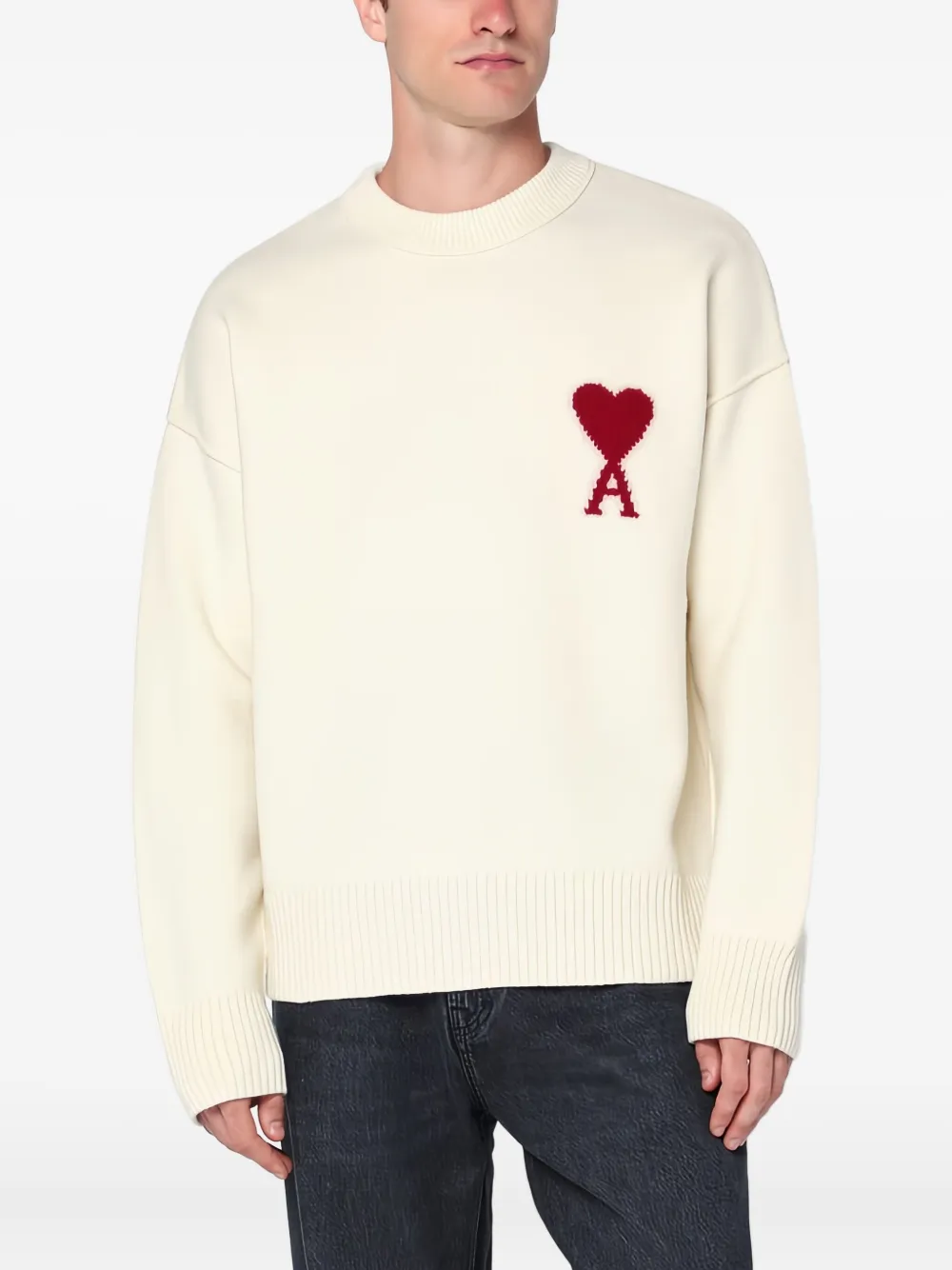 Ami Alexandre Mattiussi Ami De Coeur Crew-neck Sweater In White