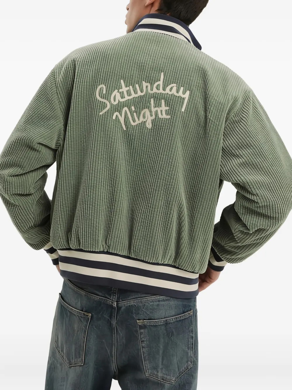 1989 STUDIO Ribfluwelen bomberjack met borduurwerk Groen