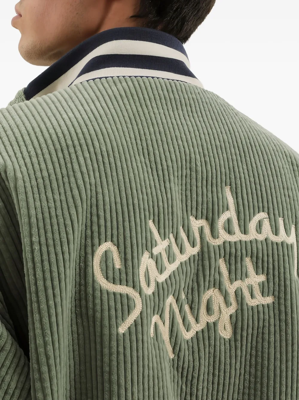 1989 STUDIO Ribfluwelen bomberjack met borduurwerk Groen