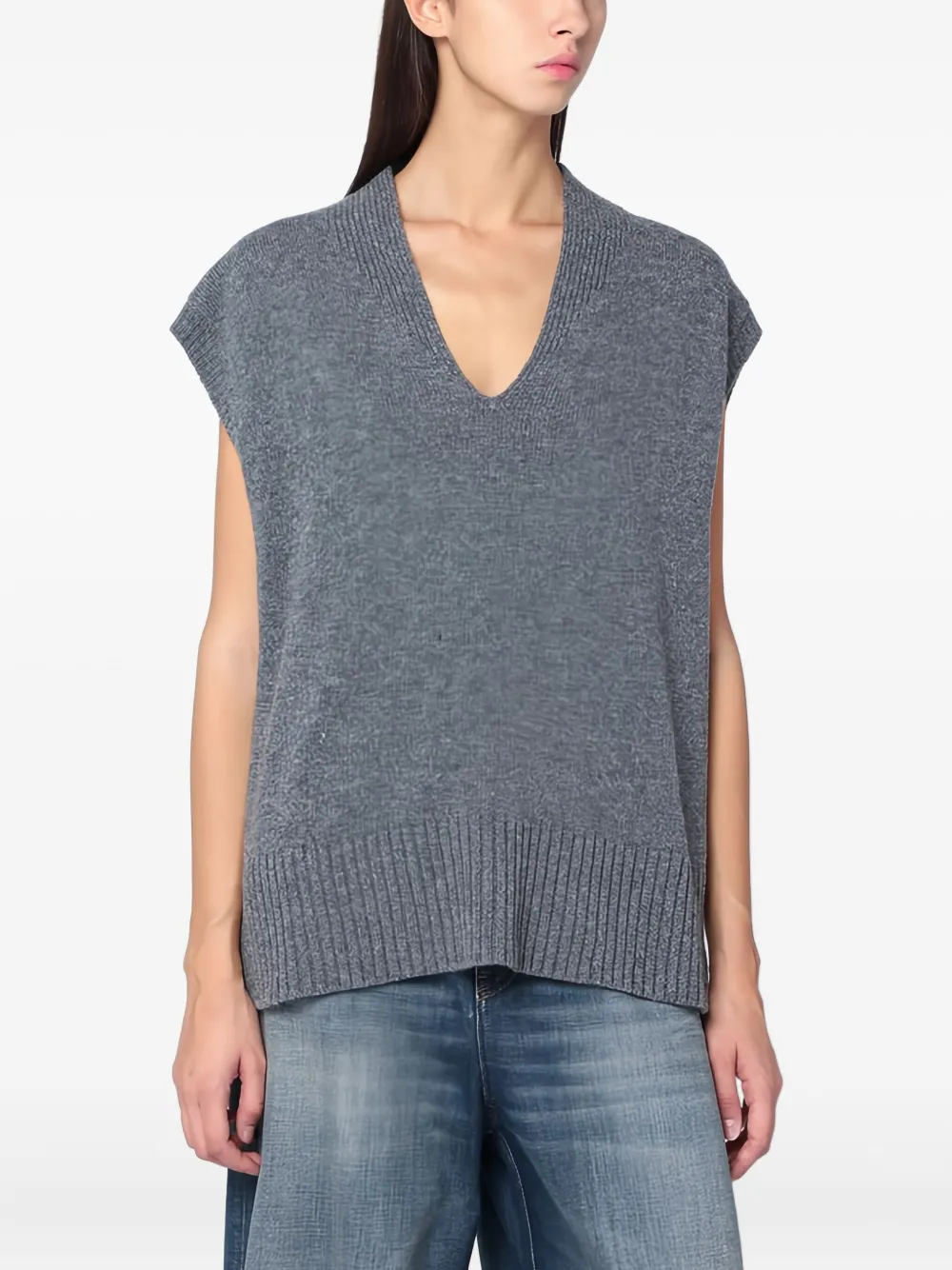 Roberto Collina Oversized Wool Knit Vest Sleeveless In Gray