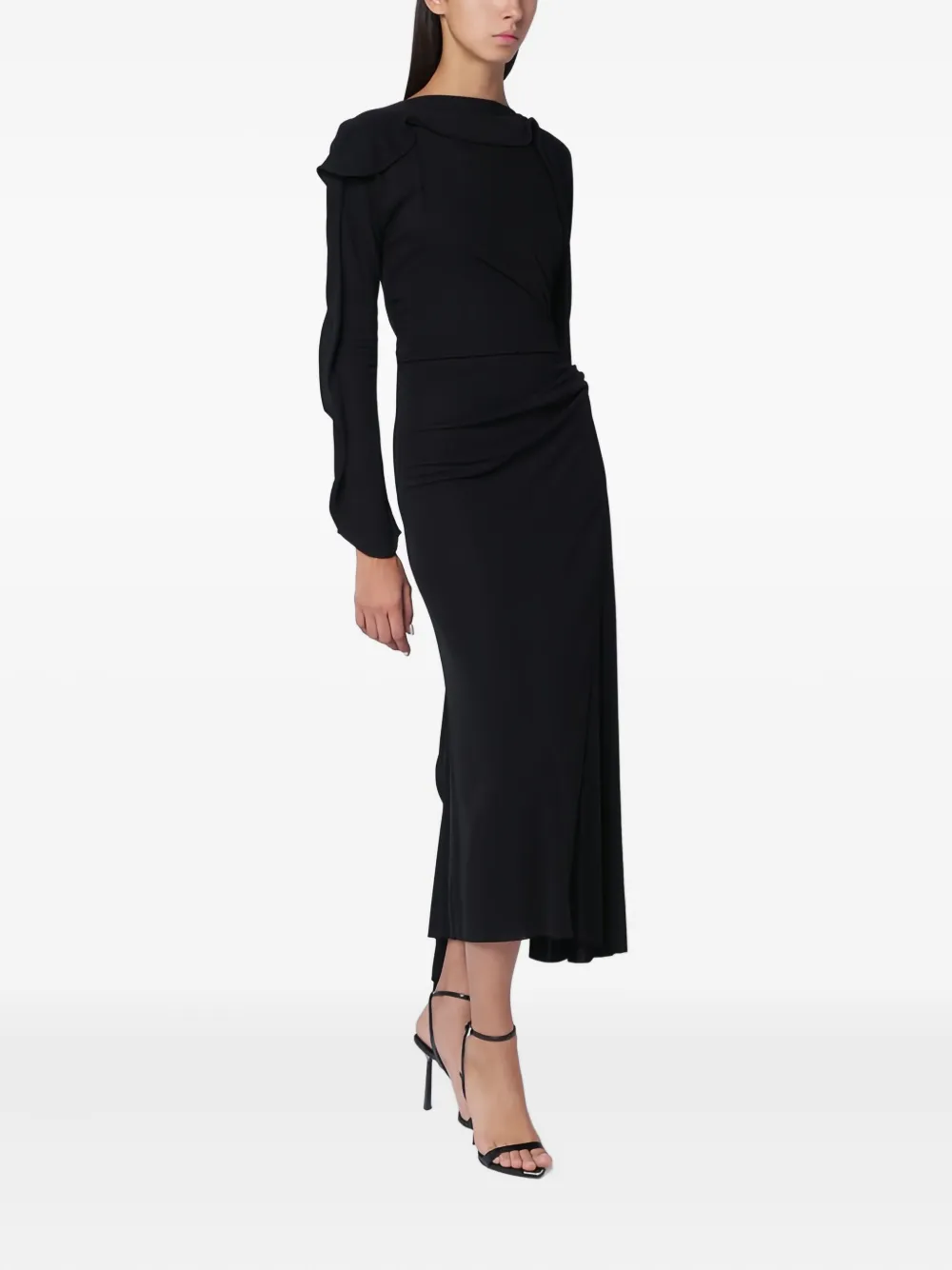 Victoria Beckham draped long-sleeve midi dress - Zwart