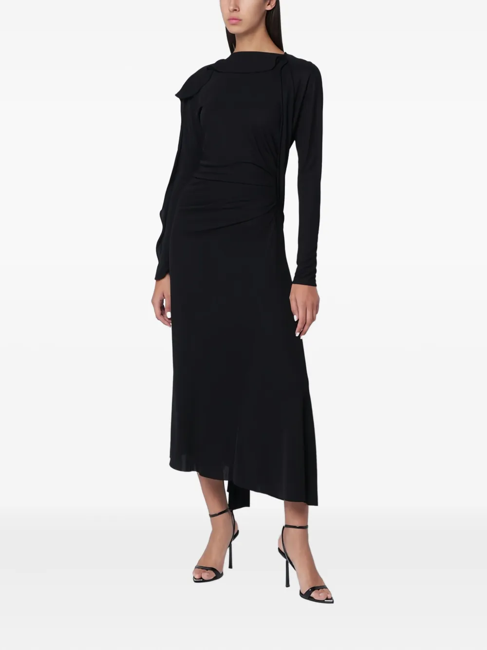 Victoria Beckham draped long-sleeve midi dress - Nero