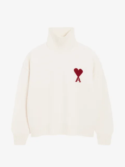 AMI Paris natural funell neck wool sweater with Ami De Coeur