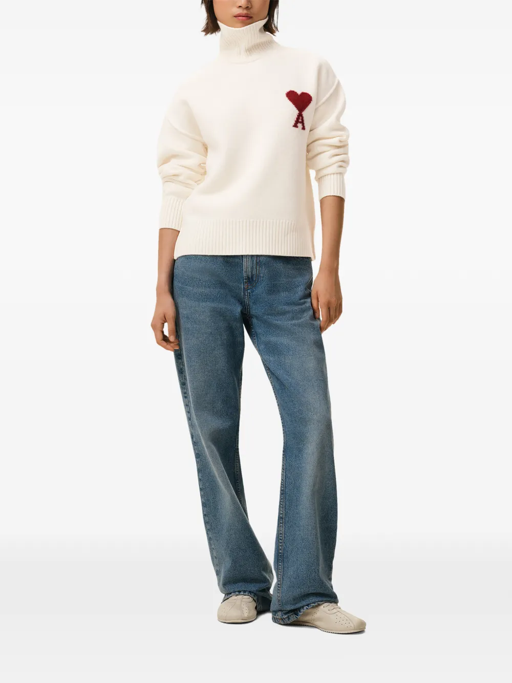  Ami Paris Logo-detail Roll-neck Sweater - Neutrals 