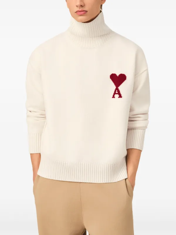 a♡ AMI Paris Suéter De Lã Com Gola Alta e Detalhe Ami De Coeur
