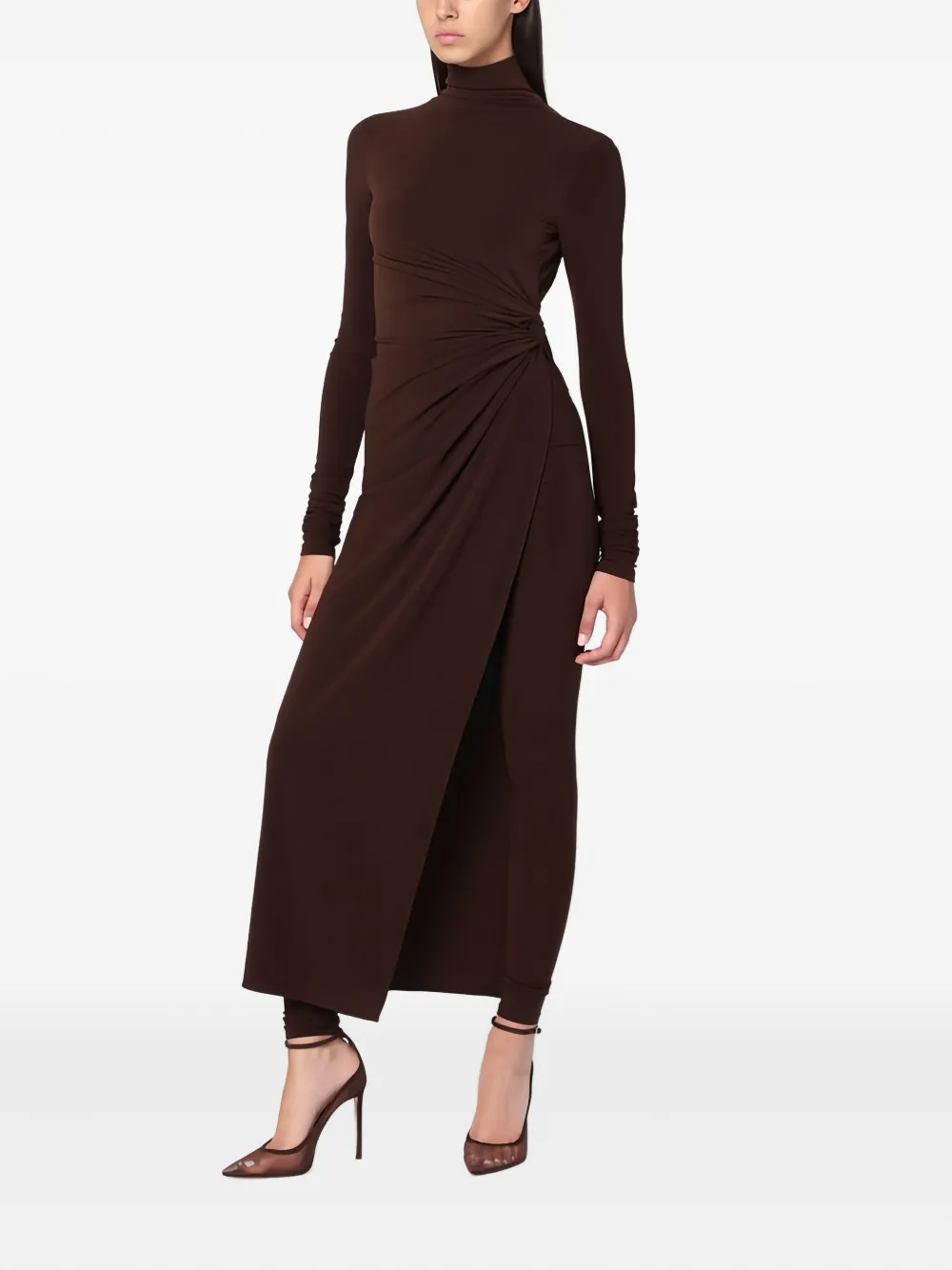 The Andamane Tessa Turtleneck Openback Jumpsuit In Brown