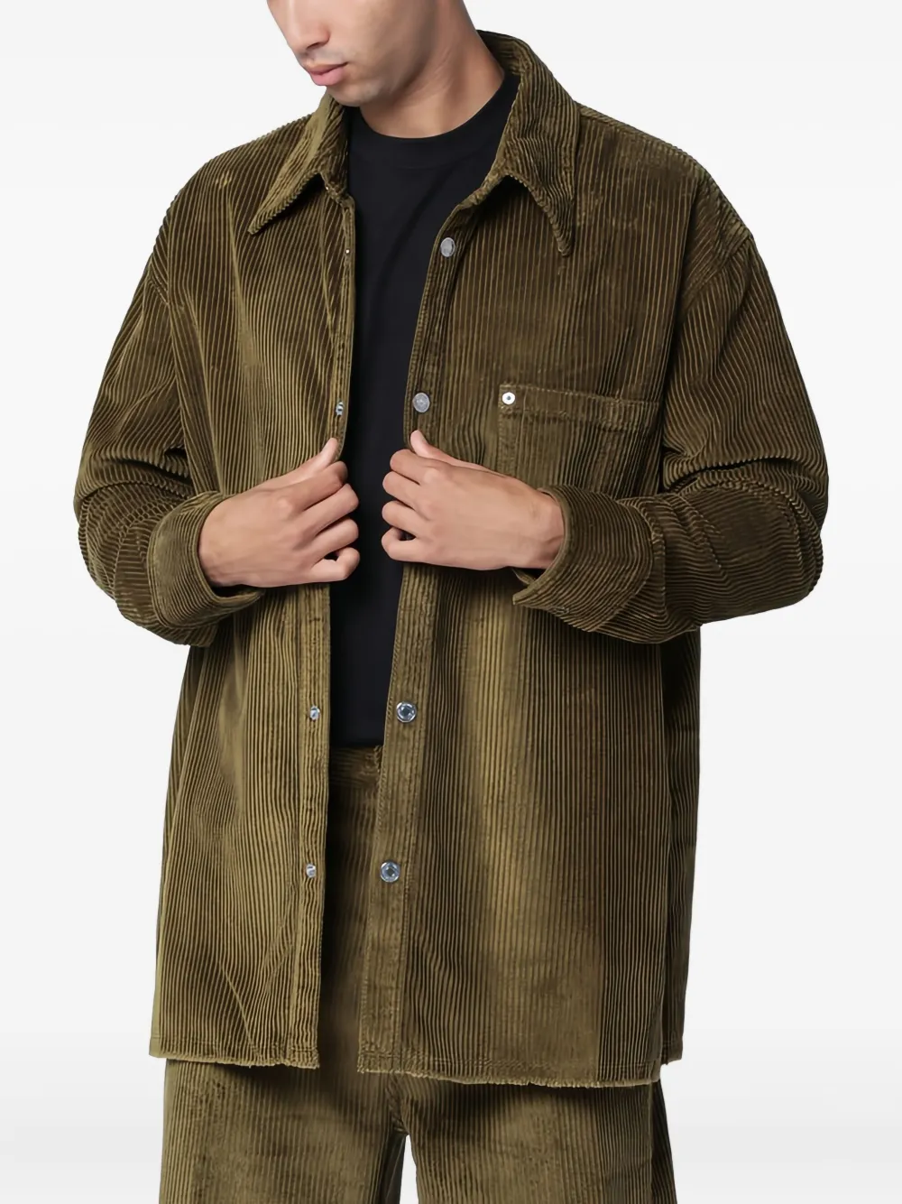 AMI Paris Ribfluwelen overhemd Groen