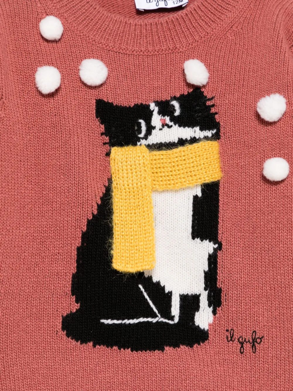 Il Gufo Trui met pompon-applicatie Roze