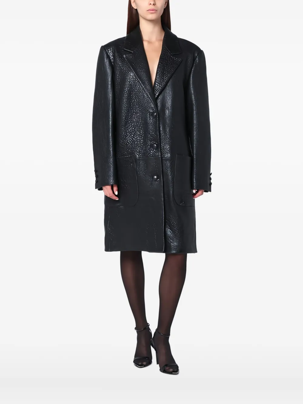 Cassell Single-breasted Black Leather Coat In Black