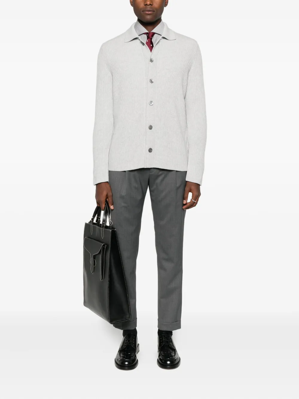 Gran Sasso Ribbed Button-up Cardigan In Gray