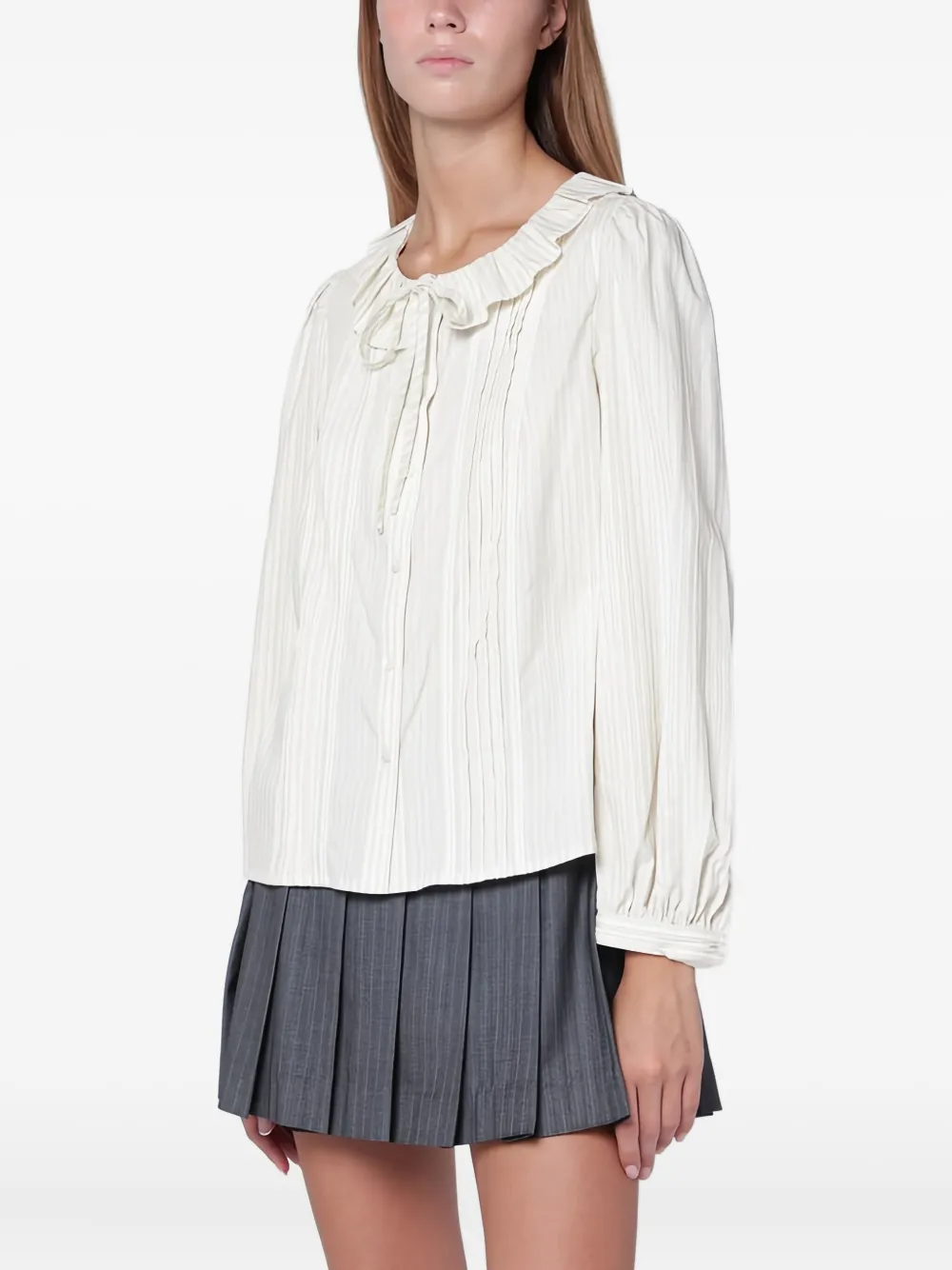 DUNST ruffled striped blouse | White | Image 1