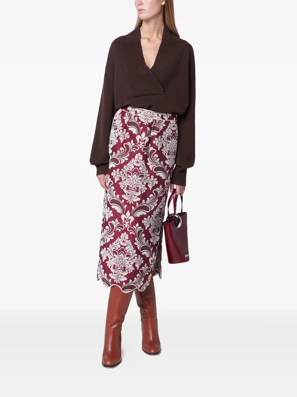 FARM Rio Midi-rok met jacquard en gewelfde zoom - Rood