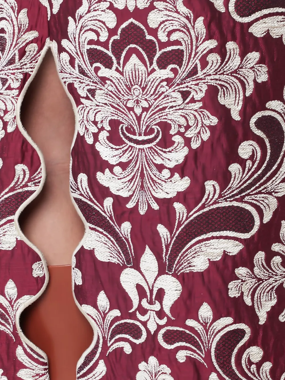 Farm Rio Patterned-jacquard Scallop-hem Midi Skirt In Burgundy