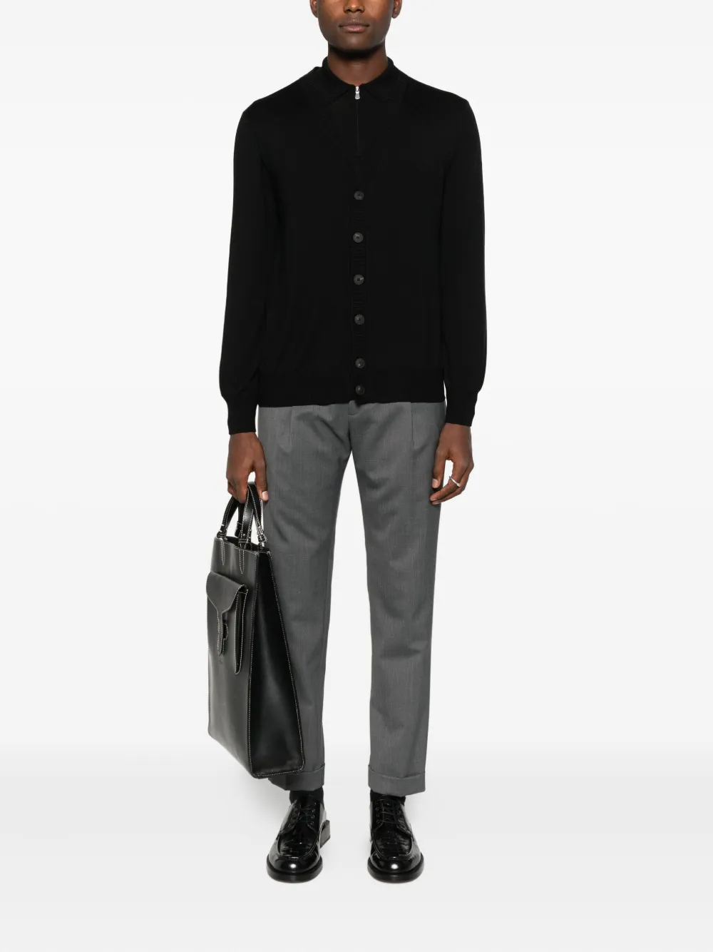 Gran Sasso Half-zip Wool Sweater In Black