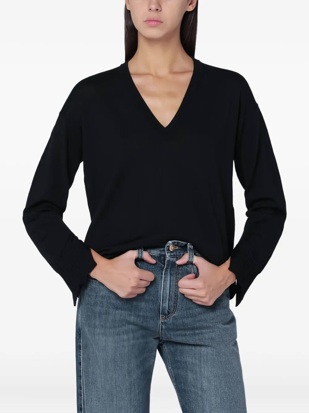 Roberto Collina V-neck cuffed pullover - Nero
