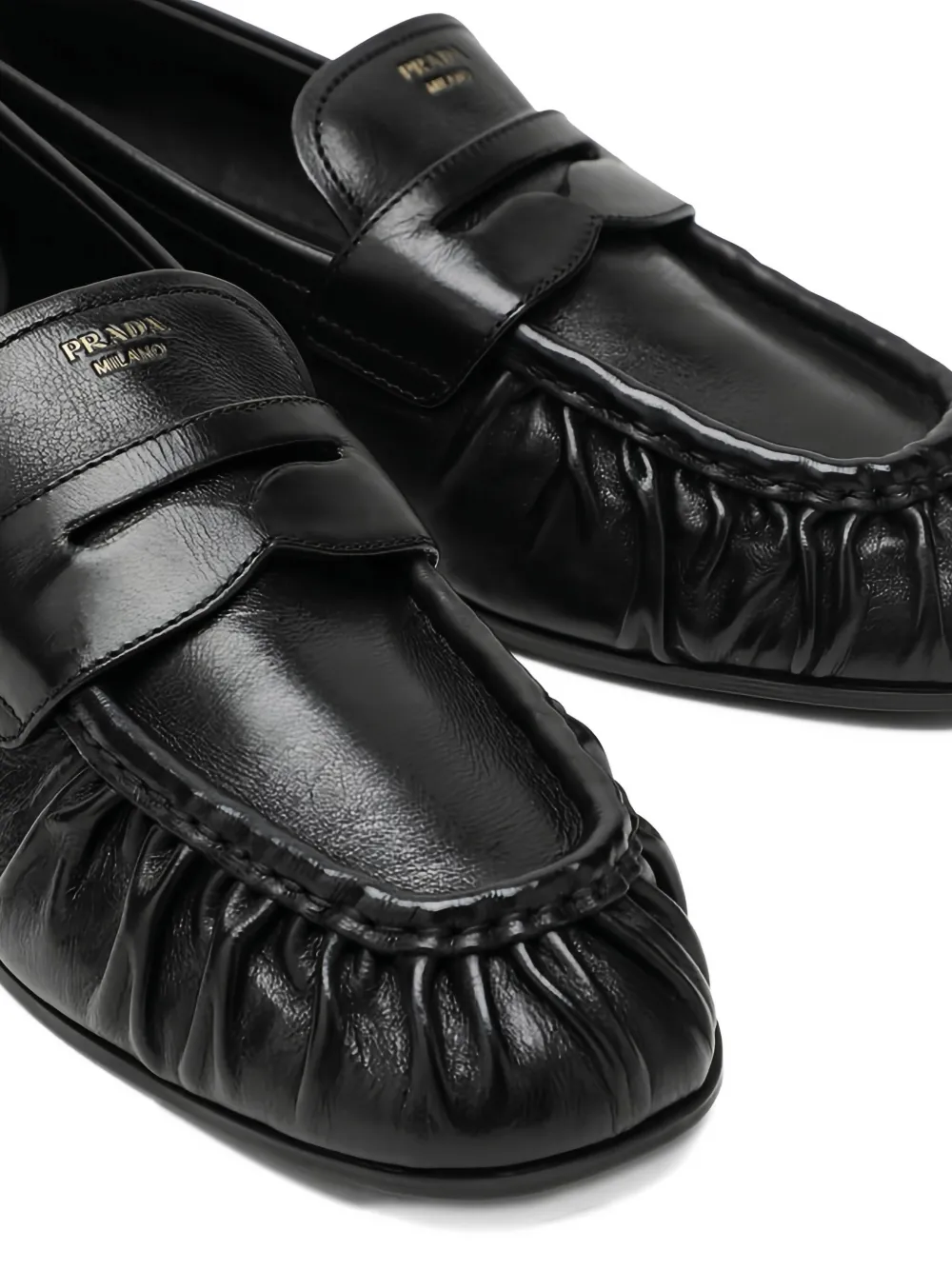 Prada ruched leather loafers Zwart