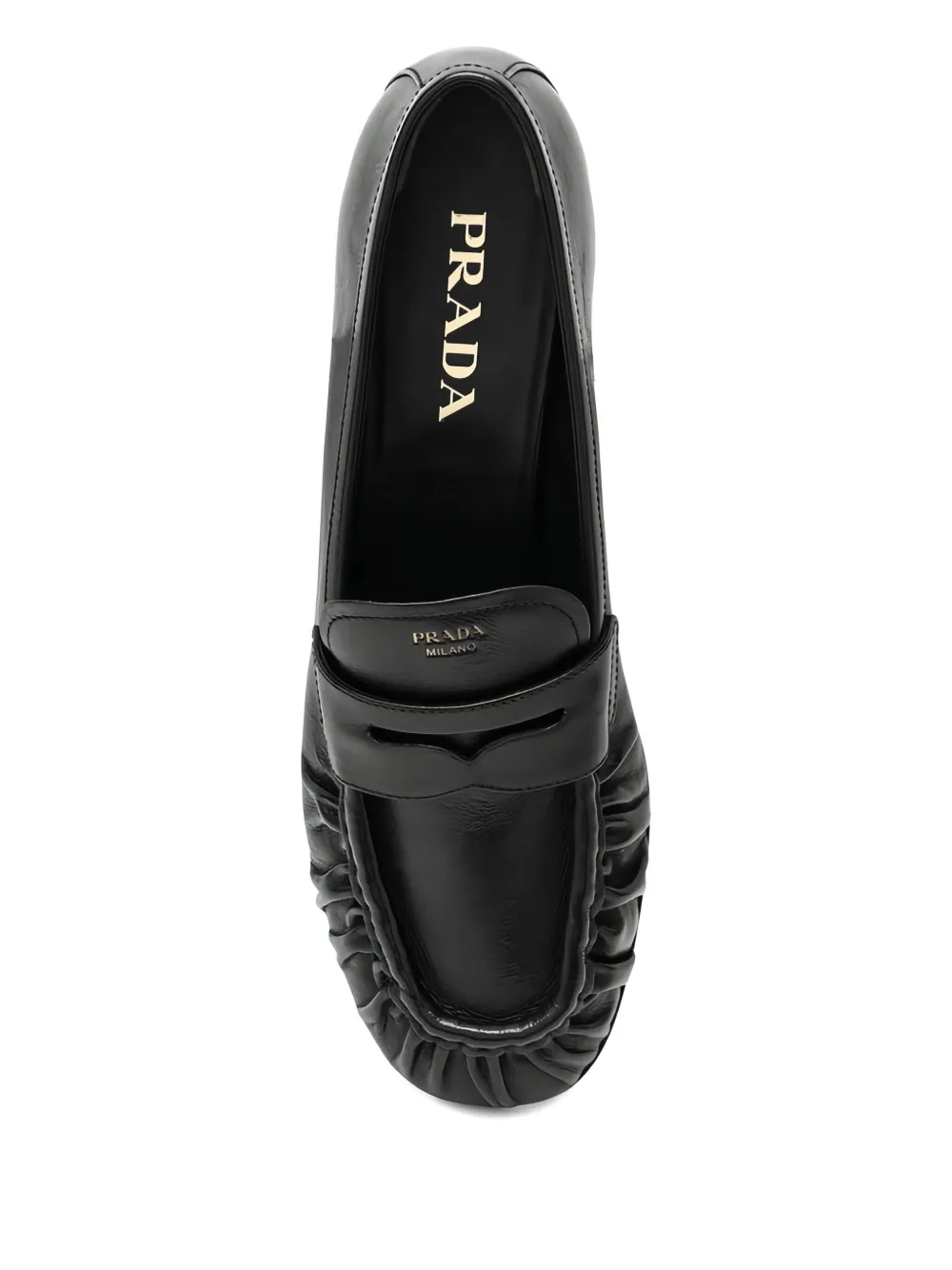 Prada ruched leather loafers Zwart