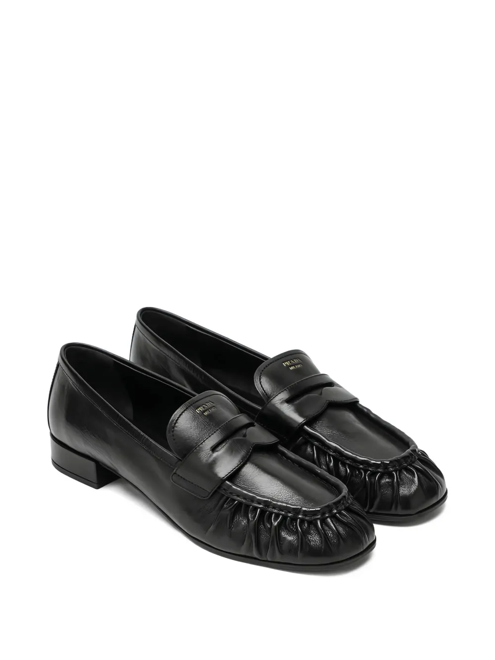Prada ruched leather loafers Zwart