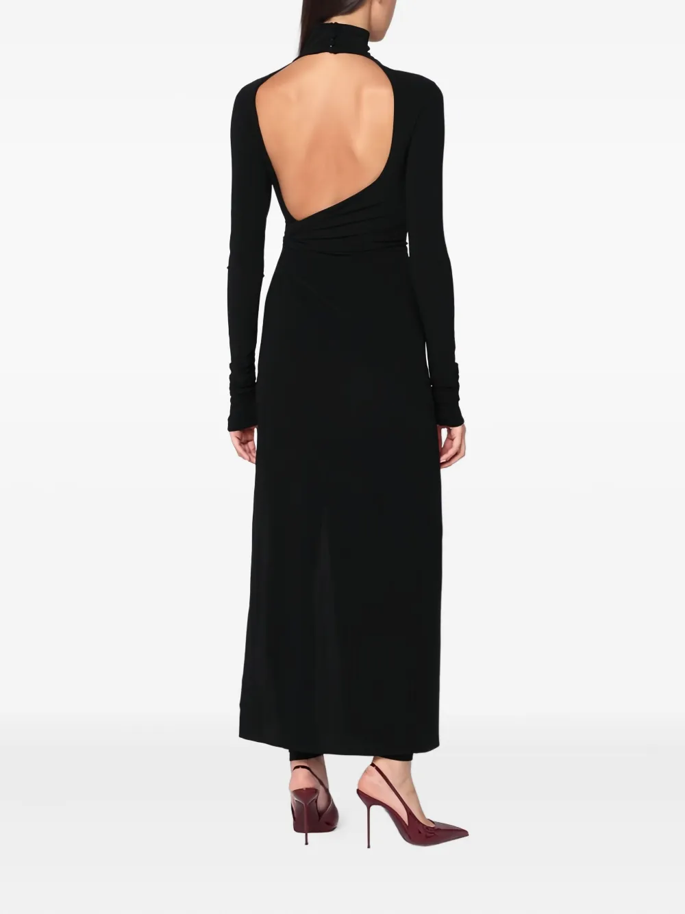 THE ANDAMANE Gedrapeerde jurk met open rug Zwart