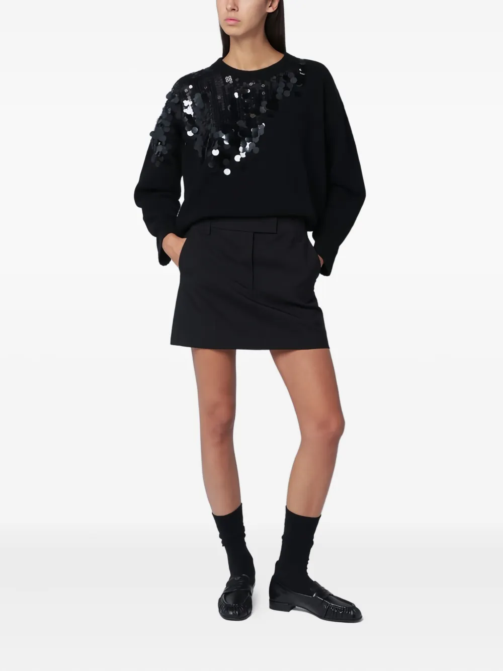 Roberto Collina Trui verfraaid met pailletten Zwart