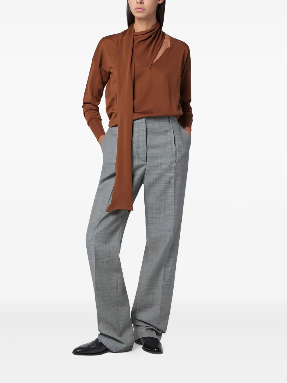 Roberto Collina Blouse met V-hals - Bruin